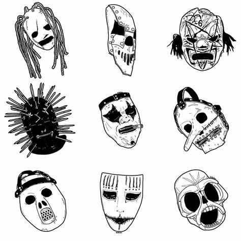 Slipknot Masks Drawing, Slipknot Mask Tattoo, Slipknot Tattoo Designs, Amira Tattoo, Metal Head Tattoos, Slipknot Tattoo Ideas, Slipknot Drawings, Marilyn Manson Tattoo, Slipknot Tattoo