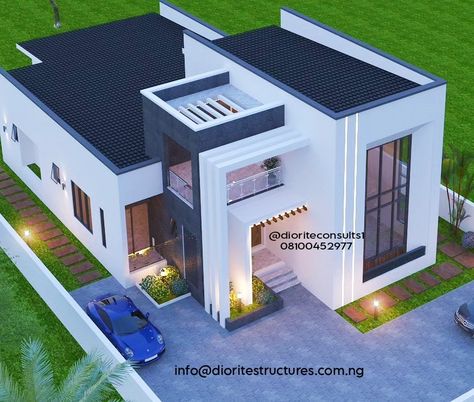 4 Bedroom House Designs, Flat Roof House, Door Design Photos, Duplex Design, Plans Architecture, 4 Bedroom House Plans, Building House Plans Designs, Building Plans House, Architectural Design House Plans