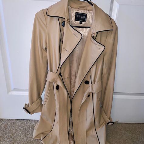 Size Small Guess Jacket In Perfect Condition. I Ambitiously Took The Tags Off Before Realizing I Have Nowhere Exciting To Wear This. Purchased At The Guess Store On Rodeo Drive In Los Angeles. Guess Jacket, Rodeo Drive, Belted Trench Coat, Drive In, Trench Coats, Black Tan, Black And Tan, Rodeo, Double Breasted