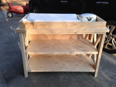 Rustic X Changing Table - Front, Unfinished Changing Table With Drawers, Cradle Woodworking Plans, Diy Changing Table, Best Changing Table, Baby Crib Diy, Chair Woodworking Plans, Baby Nursery Diy, Baby Changing Station, Diy Crib