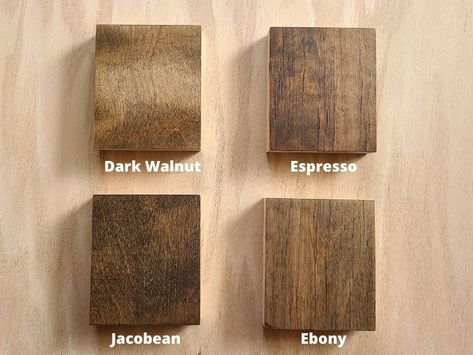 Looking for a beautiful dark wood stain? From dark walnut to black, we’ve found the best Minwax dark wood stain colors for your next project. Minwax Espresso Stain, Duraseal Stain, Espresso Wood Stain, Minwax Stain Colors, Dark Brown Table, Varathane Stain, Minwax Dark Walnut, Mahogany Wood Doors, Black Wood Stain