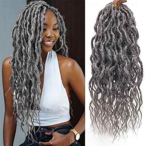 Soft Locs Curly Ends, Lock Braids, Locs Curly Ends, Grey Locs, Graying Gracefully, Dreadlock Crochet, Grey Hair Braids, Pre Looped Crochet Hair, Faux Dreadlocks