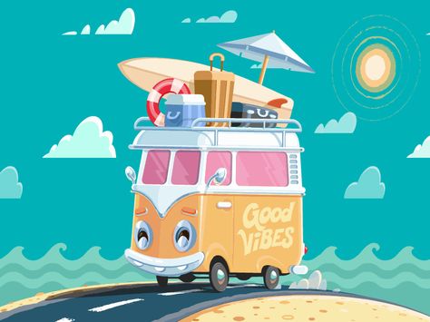 Looped Gif, Loggia Design, Blink Animation, Summer Vibes Illustration, Summer Animation, Vacation Illustration, Messenger Stickers, Summer Gif, Gif Illustration