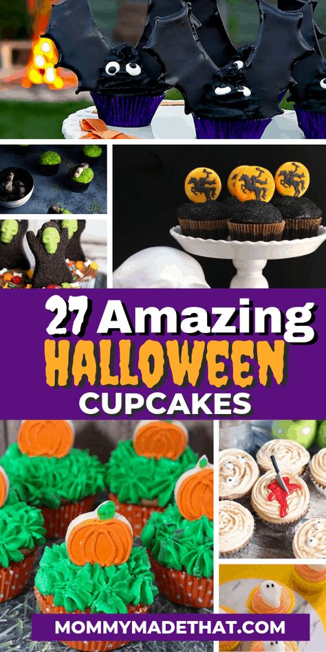 Witchy Cupcakes, Halloween Potluck Recipes, Halloween Cupcake Recipes, Halloween Cupcake Ideas, Spiderweb Cupcakes, Mummy Cupcakes, Halloween Sweet Treats, Menu Halloween, Halloween Food Cupcakes