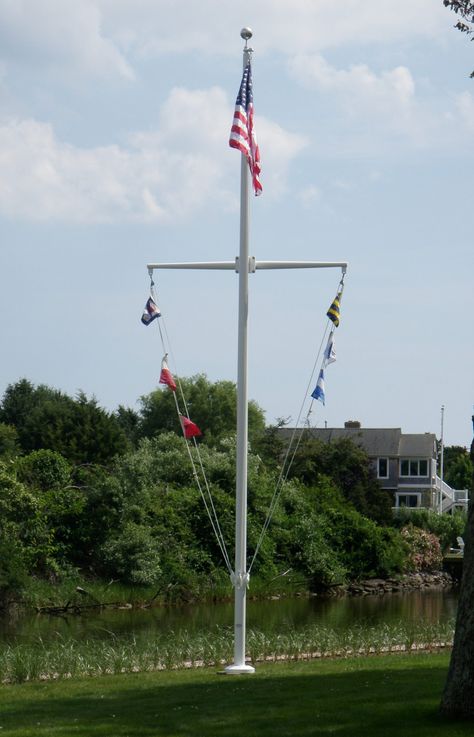 Single-Masted-Nautical-Flagpoles-With-Yardarm Flag Etiquette, Diy Nautical, Boat Flags, Nautical Flag, Nautical Diy, Diy Boat, Nautical Flags, Beacon Lighting, Residential Lighting