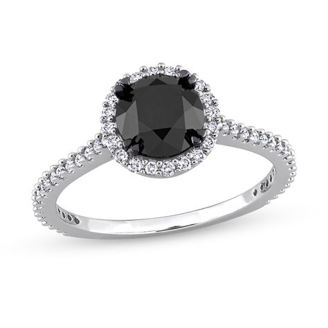 1.77 CT. T.W. Black Enhanced and White Diamond Frame Engagement Ring in 14K White Gold | Peoples Jewellers White Diamond Rings Engagement, Rose Gold Plated Ring, Halo Design, Black Diamond Ring Engagement, Sterling Silver Engagement Rings, Engagement Ring Sizes, Ring Black, Silver Engagement Rings, White Gold Engagement