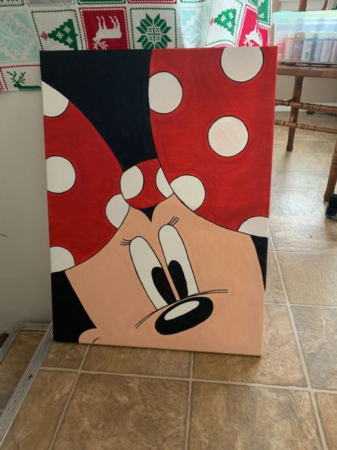 Minnie Mouse Painting On Canvas Easy, Minnie Mouse Painting On Canvas, Disney Acrylic Painting Easy, Disney Character Paintings On Canvas, Disney Paintings Easy, Minnie Mouse Painting, Mickey Mouse Painting, Minnie Mouse Canvas, Mickey Mouse Canvas