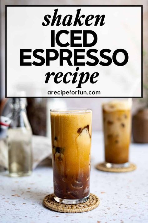 This double shot iced shaken espresso is a homemade version of a coffeehouse favorite! The best part is that it is easily customizable to your preferences, and you can make it in a matter of minutes! It uses homemade simple syrups so there are real ingredients in your finished coffee, making it taste better than ever! Shaken Espresso At Home, Shaken Espresso Recipe, Iced Shaken Espresso, Seasonal Coffee Drinks, Espresso Recipe, Espresso Drink Recipes, Espresso Drink, Shaken Espresso, Simple Syrups