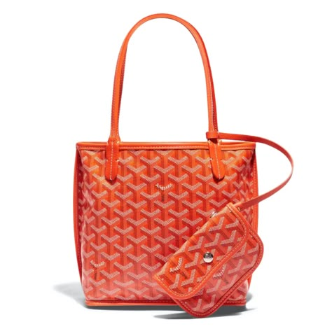 GOYARD ANJOU TOTE MINI ORANGE Contact the Personal Shopping Team for more Goyard styles. Orange Goyard Bag, Mini Goyard Tote, Orange Goyard, Goyard Mini Anjou, Anjou Mini, Goyard Anjou, Orange Aura, Goyard Tote, Aesthetic Accessories