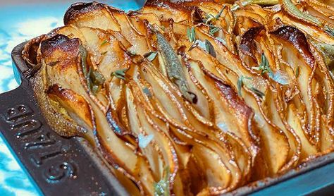 Balsamic Vinegar of Modena P.G.I. Leafy Mille-Feuille Potatoes – CIA Foodies Culinary Institute Of America, Duck Fat, Clarified Butter, Russet Potatoes, Fresh Thyme, Fabulous Foods, Balsamic Vinegar, Sweet Potatoes, Japchae