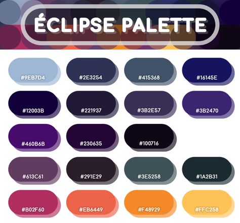 Éclipse paletteJust a small palette with a lot of dark swatches for all your goth sims haha 💜 Inspired by nighttime and eclipses. I hope you all like it!Download contains a S4Studio palette & a... Eclipse Color Palette, Maxis Match Cc, Hex Codes, Maxis Match, Free Downloads, Color Pallets, Drawing Tips, Design Inspo, The Sims