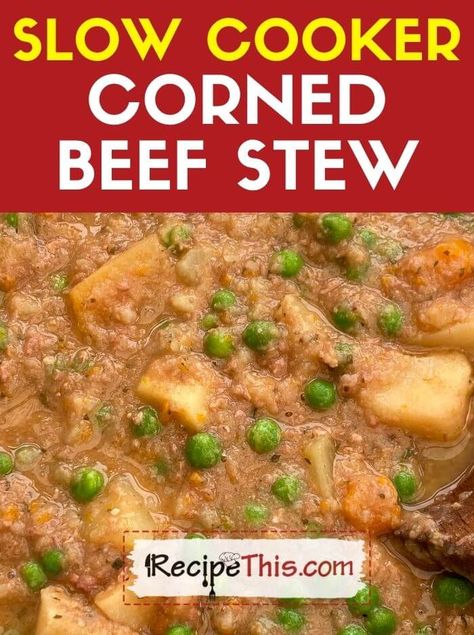 Recipe This | Slow Cooker Corned Beef Stew Slow Cooker Minced Beef, Slow Cooker Pasta Bake, Corned Beef Pie, Corned Beef Stew, Corned Beef Leftovers, Irish Stew Recipe, Beef Stew Ingredients, Recipe Keeper, Potatoes And Gravy