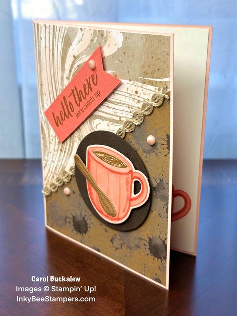 Stampin’ Up! Latte Love Let’s Catch Up Card – Inky Bee Stampers Cocktail Cards, Coffee Cup Images, Coffee Cards, Free Cards, Circle Punch, Pink Cards, Love Stamps, Stamping Ideas, Designer Series Paper