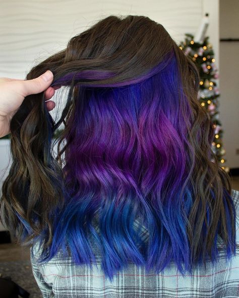 Purple Underneath Hair, Unicorn Hairstyle, Blone Hair, Blue Hair Highlights, Very Easy Hairstyles, Unicorn Hair Color, Blue Combination, Dyed Hair Blue, Dark Blue Hair