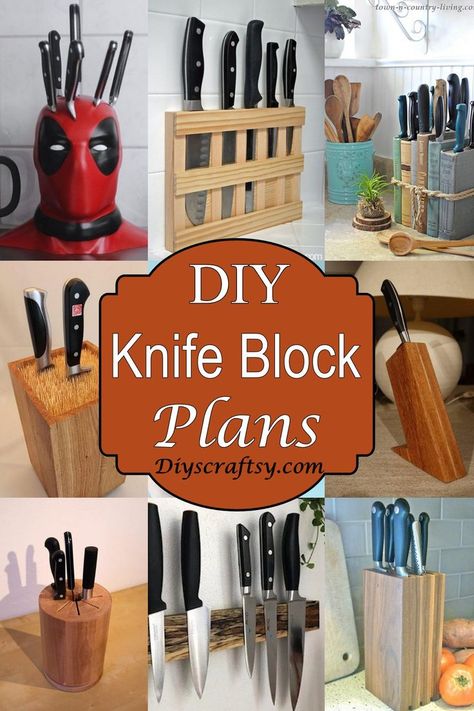 DIY Knife Block Kitchen Knife Holder Ideas, Custom Knife Block, Knife Block Repurpose, Knife Holder Ideas, Diy Knife Storage, Knife Block On Counter, Diy Knife Holder, Kitchen Knife Storage Ideas, Knife Storage Ideas