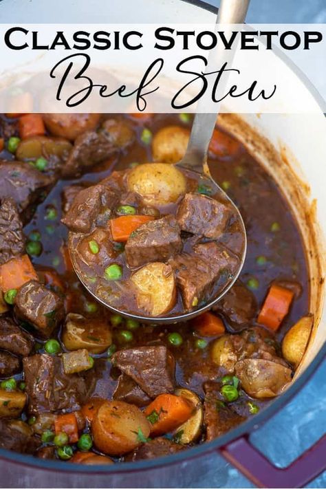 Beef And Potatoes Stew, Dutch Oven Beef Stew Stove Top, Classic Stovetop Beef Stew, Stove Top Beef Stew Recipe Easy, Beef Chuck Stew Recipes, Beef Stew With Dumplings Stove Top, Stew On Stovetop, Stovetop Stew Recipes, Beef Stew Dutch Oven Recipes Easy