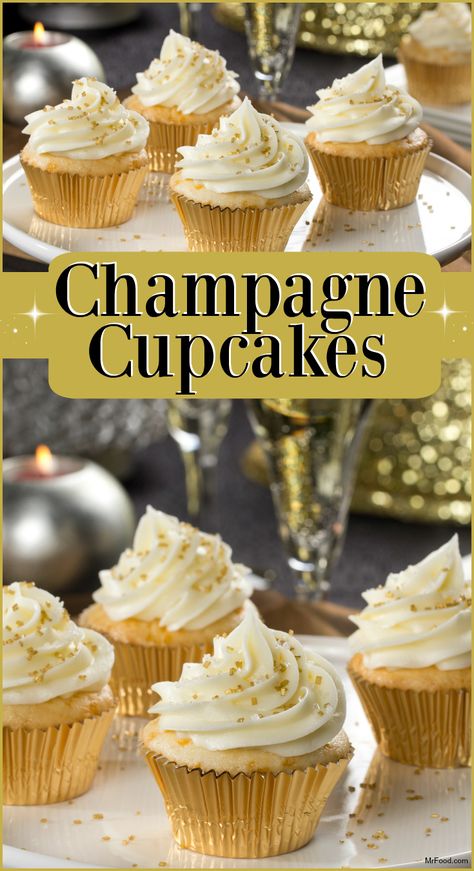 A little champagne in the batter makes these cupcakes great for serving on New Year's Eve. The large sugar crystals on top makes them fancy and festive too!