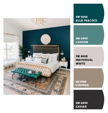 Teal Color Palette Sherwin Williams, Teal Paint Sherwin Williams, Teal Wall Color Palette, Peacock Blue Sherwin Williams, Teal Paint Colors For Bedroom, Blue Peacock Sherwin Williams, Sherwin Williams Teal Paint Colors, Teal Bedroom Paint, Pictures Wall Ideas