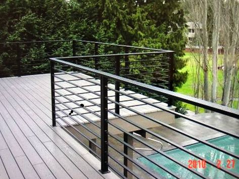 Horizontal Deck Railing, Iron Stairs, Metal Deck Railing, Iron Balcony Railing, Stairs Railing, Patio Railing, Deck Railing Design, Metal Railing, Metal Deck