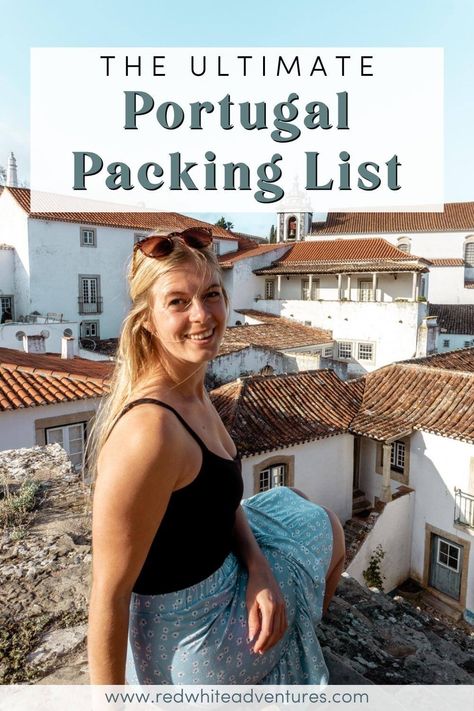 Portugal packing list pin for Pinterest. Portugal Packing List, Portugal Clothes, International Packing List, Visiting Portugal, What To Pack For Vacation, Lisbon Portugal Travel, Summer Packing Lists, Portugal Trip, Faro Portugal