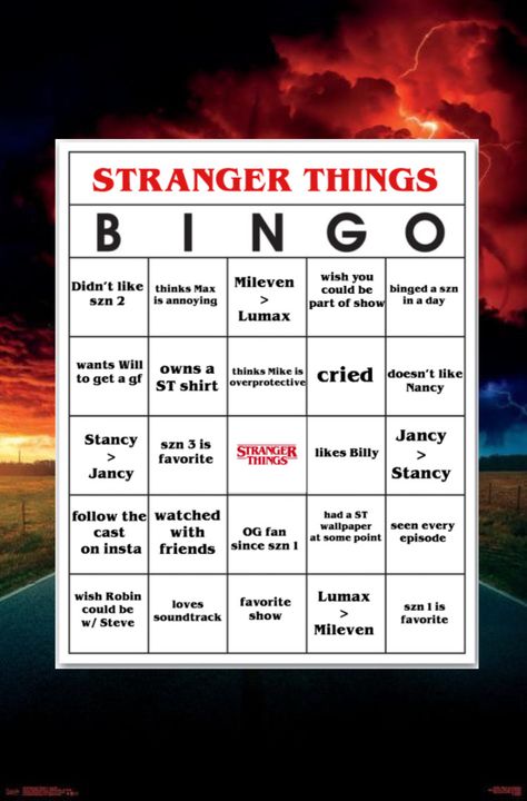 Stranger Things Game, 80s People, Stranger Things Theme, Starnger Things, List Journal, Bingo Sheets, Birthday Party For Teens, Bingo Board, Stranger Things Art