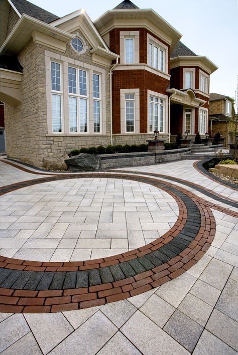 Umbriano®, Copthorne® and Series 3000® Driveway and Walkway Brick Paver Driveway, Modern Driveway, Brick Driveway, Paver Designs, Driveway Paving, Stone Driveway, Stone Patio, Driveway Design, Paver Driveway