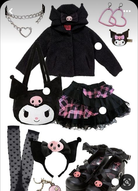 Kuromi Aesthetic Outfit, Alt Style Inspiration, Kuromi Outfit, Kuromi Clothes, Sanrio Outfits, Sanrio Clothes, Kawaii Outfit Ideas, Karakter Sanrio, Kitty Clothes