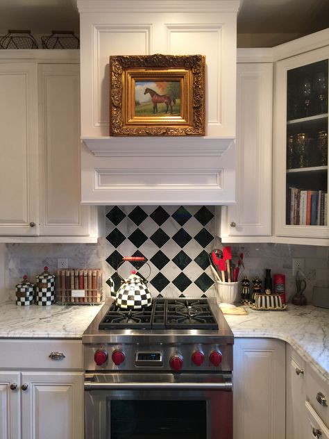 Harlequin backsplash horse farm equestrian living  Country House Dream kitchen 👌 My  Chaddy has mad skills 😍 Harlequin Backsplash Kitchen, Black And White Checkered Backsplash, Checkerboard Splashback, Checker Backsplash, Harlequin Backsplash, Checkered Backsplash, Traditional English Kitchen, Black Splashback, Harlequin Tile