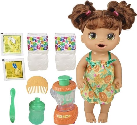 Amazon.com: Baby Alive Magical Mixer Baby Doll Tropical Treat with Blender Accessories, Drinks, Wets, Eats, Brown Hair Toy for Kids Ages 3 and Up : Everything Else Toy Blender, Baby Pineapple, Baby Alive Dolls, Doll Food, Baby Eating, Toy For Kids, After Baby, Baby Alive, 3rd Baby