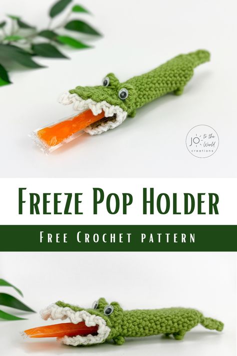 Crochet Gifts For Boys, Crochet Frozen Patterns, Freeze Pop Holder, Freezer Pops, Crochet Crocodile, 2023 Crochet, Amigurumi Food, Crocheted Amigurumi, Crochet Flower Pattern