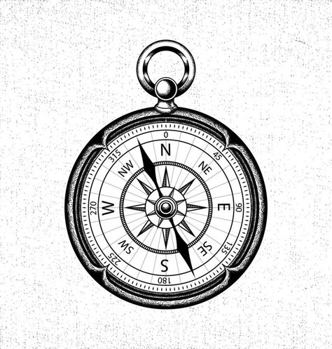 Compass Vector Illustration Compass Line Drawing, Compass Vector, Compass Drawing, Compass Art, Halftone Design, Palm Tree Silhouette, Vintage Poster Design, Drawing Wallpaper, Vintage Pattern Design