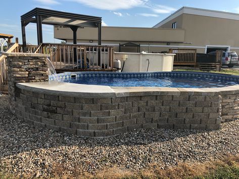 Partial Inground Pool, Partial Inground Pool Ideas, Semi Above Ground Pool, Hybrid Pool, Inground Pool Ideas, Pool Deck Decorations, In Ground Pool, Pool And Patio, Semi Inground Pools