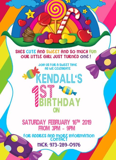 #Candyland #Candylandinvitations #Candylandtheme #invitations Candy Invitations Template, Candyland Theme Invitation, Fundraiser Themes, Candyland Invitations, Candy Invitations, Ward Christmas Party, Candy Land Birthday Party, Bee Birthday Party, Prom Themes