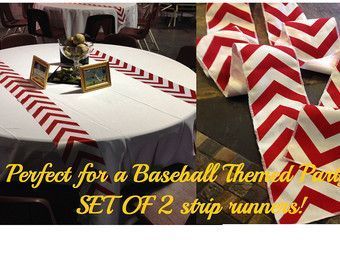 Baseball Party Themed Red Chevron Modern Wedding Table Runner - set of 2 4" wide by your choice of length Chevron - Wedding or Party runners Baseball Party Centerpieces, Baseball Party Decor, Baseball Centerpiece, Baseball Table, Baseball Party Decorations, Modern Wedding Table, Baseball Wedding, Wedding Table Runner, Baseball Theme Party