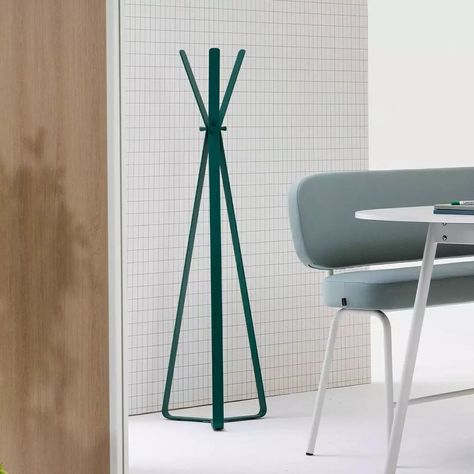 Exciting news! The Bend coat stand is now available in the elegant Pine Green color. Made of bent metal uprights, it combines architectural elegance with functionality and stability. Hang your coats on the carefully rounded ends or on the powder-coated pegs. Discover the perfect blend of style and practicality with Bend in Pine Green and other new colors. #NewColor #PineGreen #BendCoatStand #InteriorDesign #Cascandodesign Metal Coat Rack, Coat Pegs, Wardrobe Solutions, Coat Stand, Colorful Accessories, Coat Stands, Coat Racks, Pine Green, Wall Storage