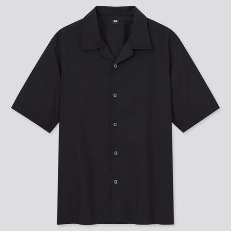 Open Collar Short Sleeve Shirt, Cuban Collar Shirt, Open Collar Shirt, Collar Shirt Men, Shirt Tucked In, Collar Designs, Styling Ideas, Collar Shirts, Uniqlo