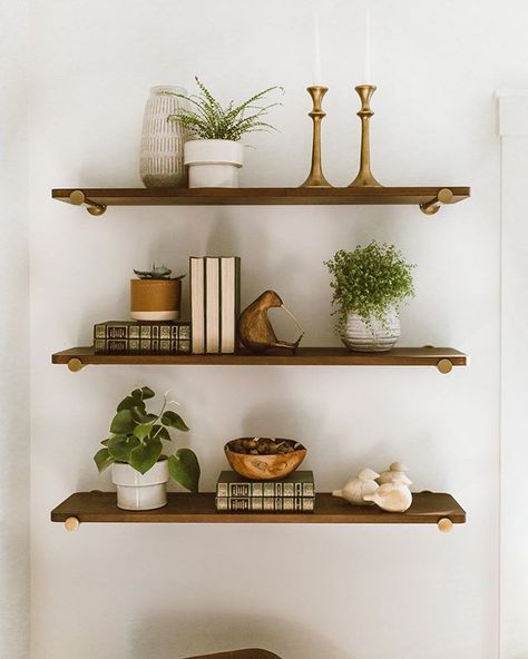 Crate and Barrel on Instagram: “Save for shelf styling inspo. 🔖 📷: @_forthehome #Shelfie #HomeDecor” Modern Boho Shelf Styling, Knick Knacks For Shelves, Home Office Wall Decor Floating Shelves, Crate Shelf Decor, Shelving For Living Room, Modern Dining Room Shelves, Open Wall Shelves Living Room, Open Shelf Design Living Room, Office Decor Shelves