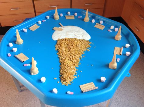 Ice Cream Sensory Tuff Tray Summer Themed Tuff Tray Ideas, Ice Cream Tuff Tray, Food Tuff Tray Ideas, Ice Cream Tuff Tray Ideas, Seaside Tuff Tray Ideas, Summer Tuff Tray, Summer Tuff Tray Ideas, Ikea Kids Playroom, Gruffalo Activities