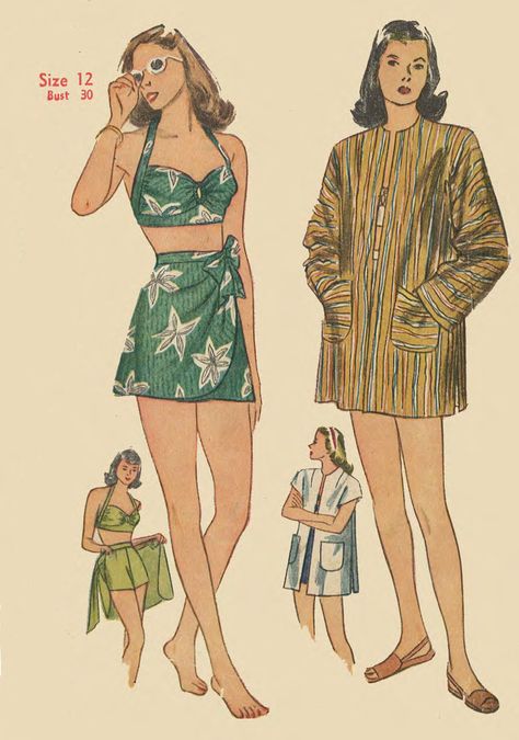 Halter Neck Bra, Bathing Suit Patterns, 1950s Sewing Patterns, Vintage Bathing Suits, Design Moda, Suit Pattern, Kleidung Diy, Wrap Around Skirt, Simplicity Sewing