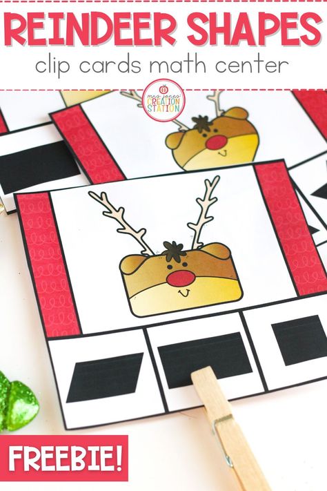 This FREE, low prep, reindeer themed, 2D shape activity is a must have in your math centers this holiday season. For more holiday math fun, check out Mrs. Jones Creation Station. Reindeer Math Preschool, Preschool Reindeer Activities, Reindeer Activities Preschool, Reindeer Shapes, Christmas Phonics, Christmas Maths, Shapes Math, 2d Shapes Activities, Education Printables