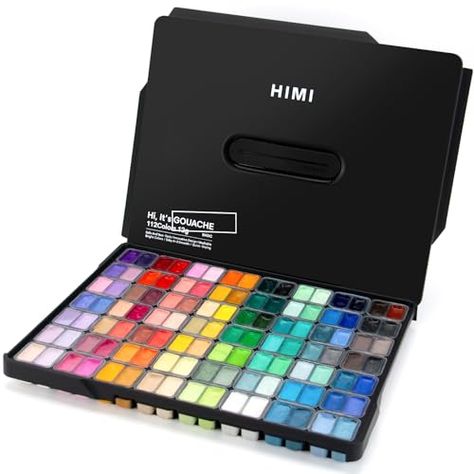 HIMI Gouache Paint Set, 112 Colors x 12g Twin Jelly Cup Design in a Carrying Case, Non-Toxic Gouache Paint for Canvas and Paper, Perfect for Artists, Student, Gouache Opaque Watercolor Painting(Black) Paint For Canvas, Himi Gouache, Gouache Paint Set, Jelly Cups, Gouache Paint, Paint Types, Outdoor Paint, Canvas Paper, Cup Design