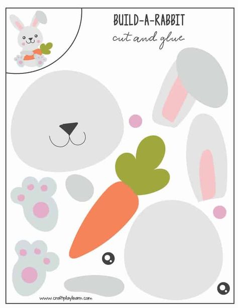 Build A Rabbit Craft, Rabbit Activities For Kids, Rabbit Crafts For Preschoolers, Cut And Paste Activities For Kids, Rabbit Crafts For Kids, Build A Bunny, Cut And Paste Crafts, Rabbit Craft, Paper Bunny