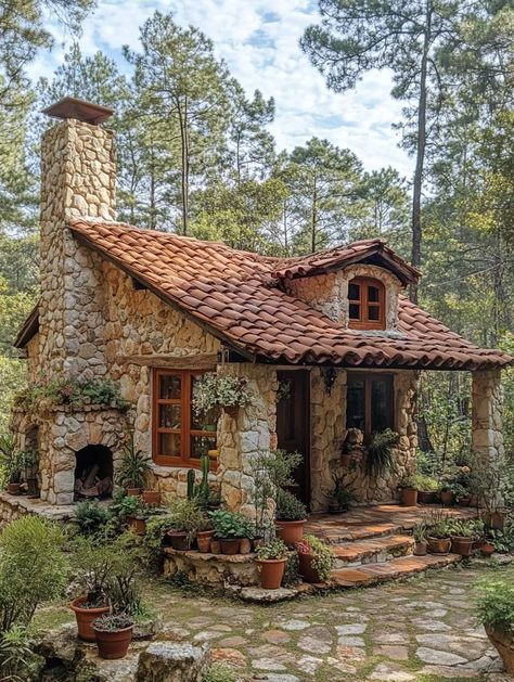 Small Stone Cottage, Concrete Patio Makeover, African House, Stone Cottages, Small Cottages, Unusual Buildings, Quaint Cottage, Cottage Cabin, Fancy Houses