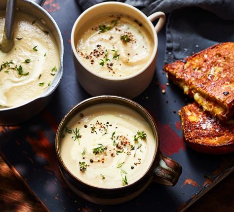 Miso Celeriac Soup Recipe | olivemagazine Celeriac Soup Recipes, Celeriac Recipes, Roasted Celery, Stilton Soup, Celeriac Soup, Parsnip Soup, Winter Soup Recipe, Double Cream, Celery Soup