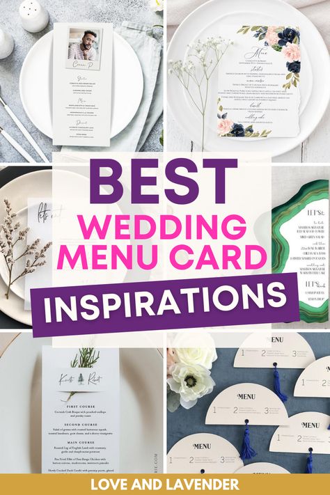 Menu Card Ideas Diy, Wedding Reception Menu Cards, Menu Design Ideas Wedding, Wedding Menu Card Ideas, Menu Card Ideas, Main Course Menu, Reception Buffet, Wedding Reception Menu, Menu Card Design