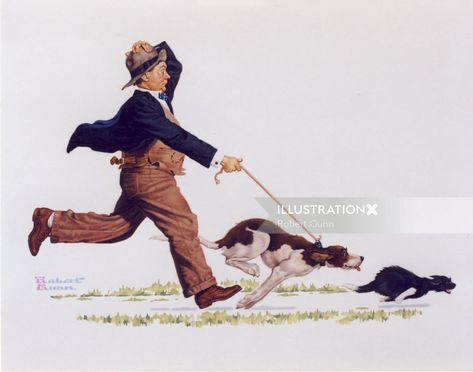 Dog Chasing Cat, Norman Rockwell Poster, Norman Rockwell Christmas, Norman Rockwell Art, Rockwell Paintings, Norman Rockwell Paintings, Dog Poses, Norman Rockwell, Open Road