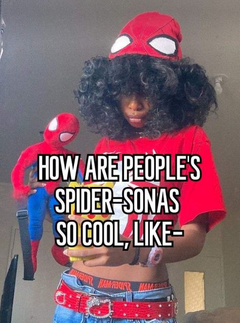 [person in the bg: @ohthatslubaya on instagram] #whisper #spider-sona Spider Sona Aesthetic, Spider Sona Names, Hijabi Spiderman, Spidersona Names, Spider Sona Poses, Spiderman Sona, Spider Sona Oc, Spider Sona Art, Spidey Sona