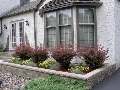 flower beds Bay Window Garden, Window Garden Ideas, Front Yard Patio, Front Yards Curb Appeal, Front Landscaping, Landscape Design Plans, Front Yard Landscaping Simple, Front House Landscaping, Garden Windows