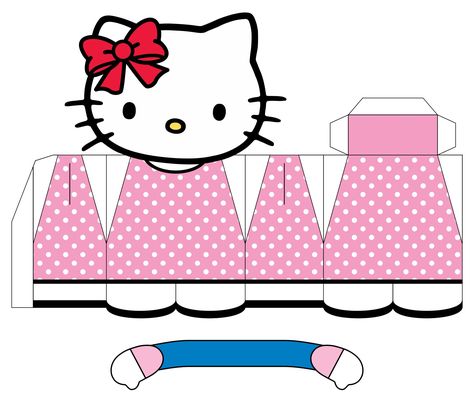 Paper Box Template Hello Kitty, Hello Kitty Box Template, Hello Kitty Papercraft Templates 3d Paper, Paperized Kitty, Hello Kitty Gifts Diy, Papercraft Kitty, Hello Kitty Gifts, Hello Kitty Printables, Hello Kitty Cupcakes