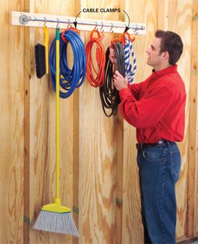 DIY version of the expensive garage stuff…maybe?----I used this idea for our keys, long spoons, etc. Garage Storage Diy, Small Laundry Room Organization, Tool Hangers, Room Storage Diy, Shed Organization, Garage Organize, Garage Shed, Diy Garage Storage, Garage Makeover